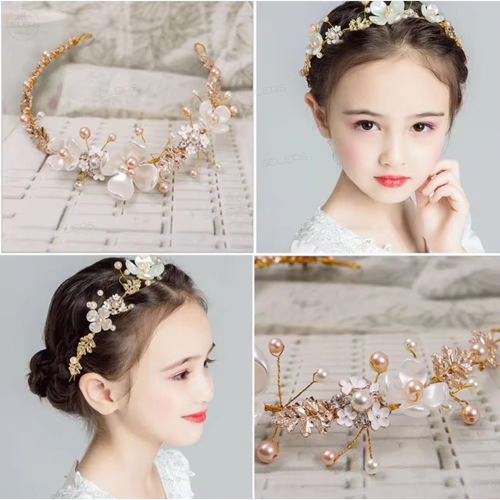 Handmade Bando Bunga Pernikahan Mutiara Imitasi Garland Aksesoris Rambut Pengantin Gold Wreath Crown Tiara Headband