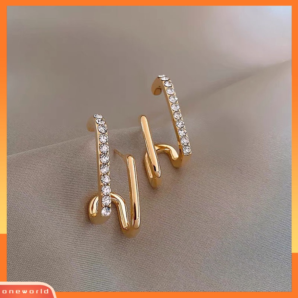 [WOD] 1pasang Ear Studs Irregular U Shape Jewelry Shinng Rhinestones Stud Earrings Untuk Pesta Pernikahan Perjamuan Prom