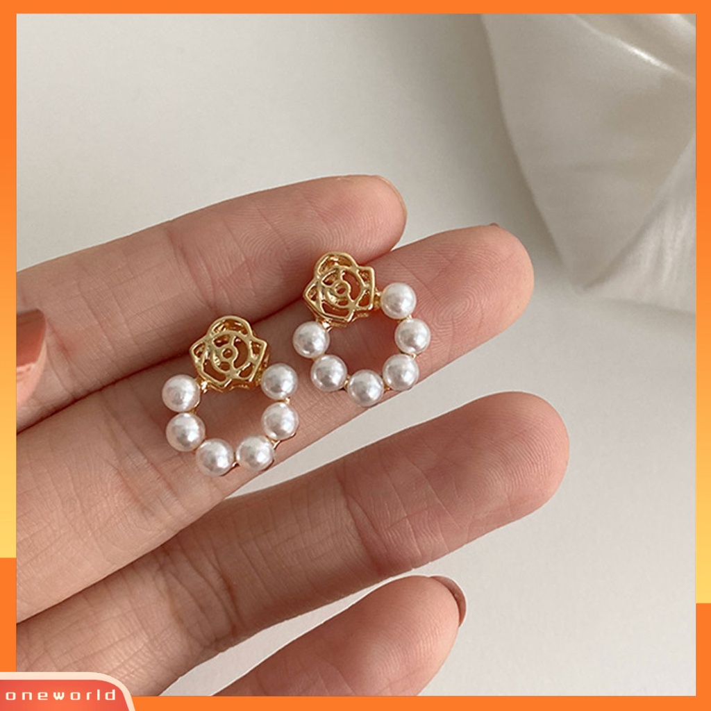 [WOD] 1pasang Anting Wanita Mawar Mutiara Imitasi Perhiasan Vintage Mutiara Imitasi Stud Earrings Untuk Pernikahan