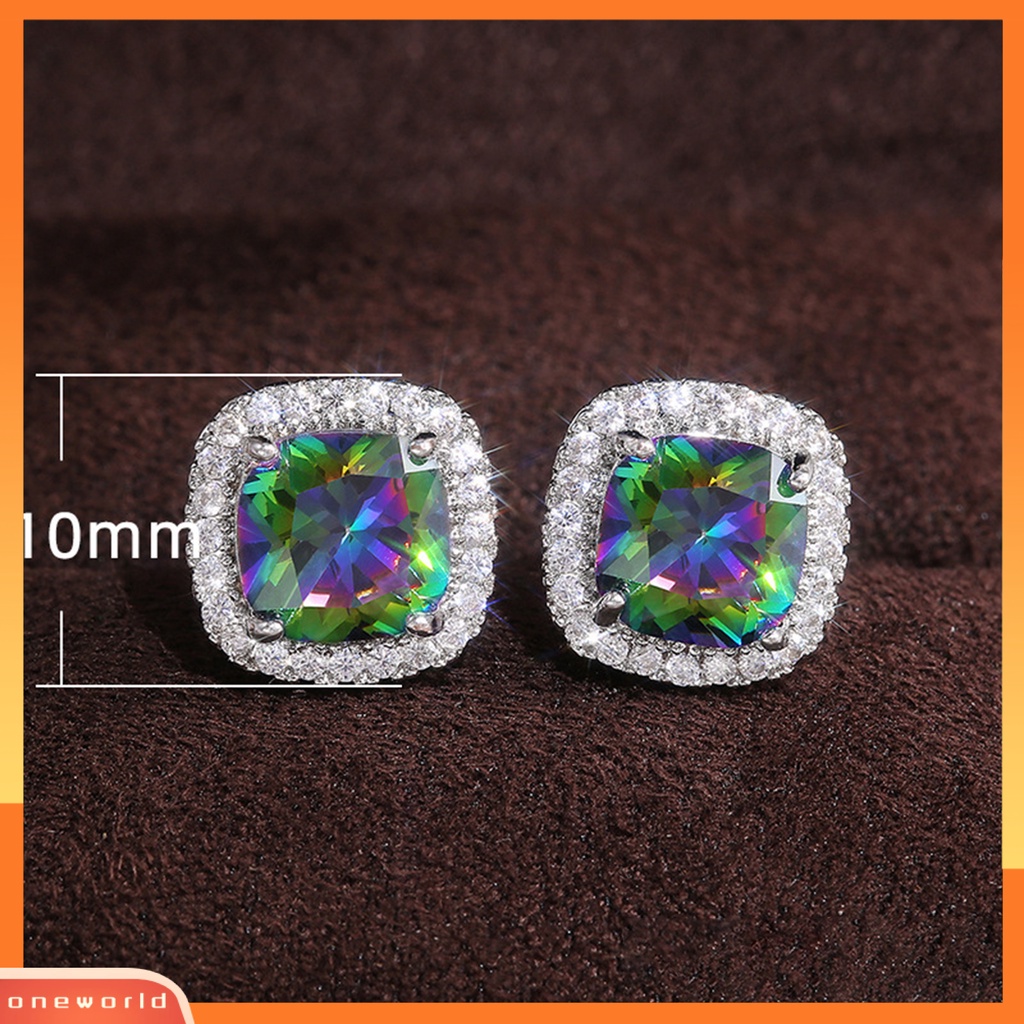 [WOD] 1pasang Anting Wanita Pengerjaan Halus Mewah Geometris Mata-catching Tahan Luntur Telinga Liontin Aksesori Wanita Pelangi Square Earrings Untuk Pesta