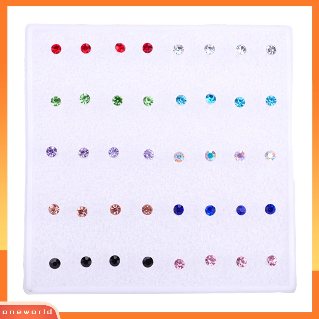 [WOD] 20pasang Wanita Ear Studs Set Shiny Cubic Zirconia Indah Ringkas Bersinar Multi-Warna Hias Stainless Tidak Bahaya Zirconia Women Earrings Set Untuk Pakaian Sehari-Hari