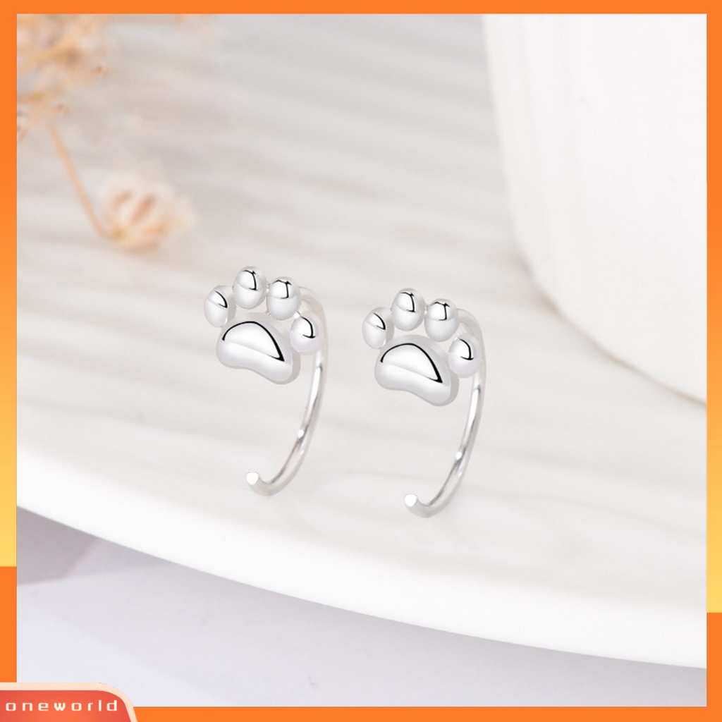 [WOD] 1pasang Ear Studs High Polished Opening Hypoallergenic Silver plated Nyaman Dipakai Hadiah Tembaga Wanita Kaki Kucing Setengah Hoop Huggie Earrings Untuk Pacaran