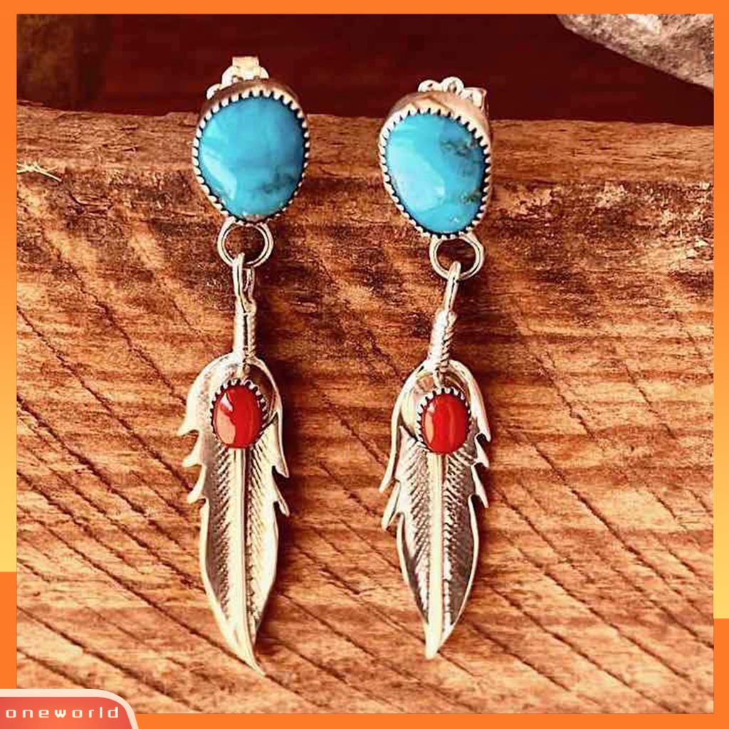 [WOD] 1pasang Drop Earrings Bulu Imitasi Turquoise Ladies Elegan Tahan Lama Anting Menjuntai Untuk Perjamuan