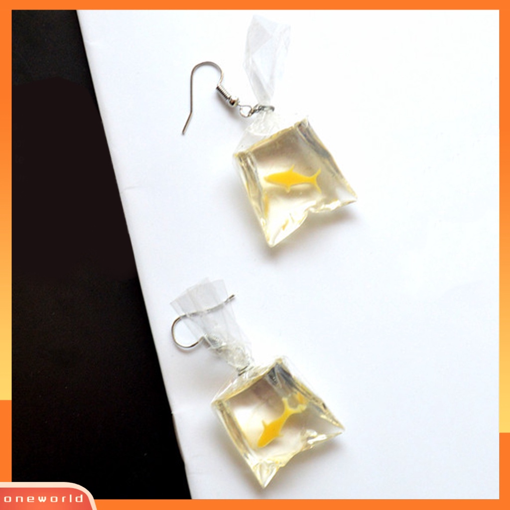 [WOD] 1pasang Tindik Hidup Resin Wanita Anting Ikan Mas Kantong Air Menjuntai Anting Perhiasan Aksesoris