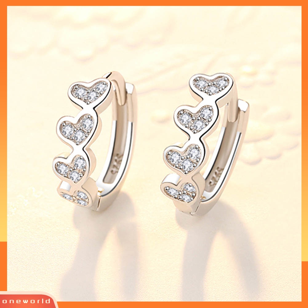 [WOD] Fashion Wanita Cubic Zirconia Hias Hati Huggie Anting Hadiah Perhiasan Pernikahan