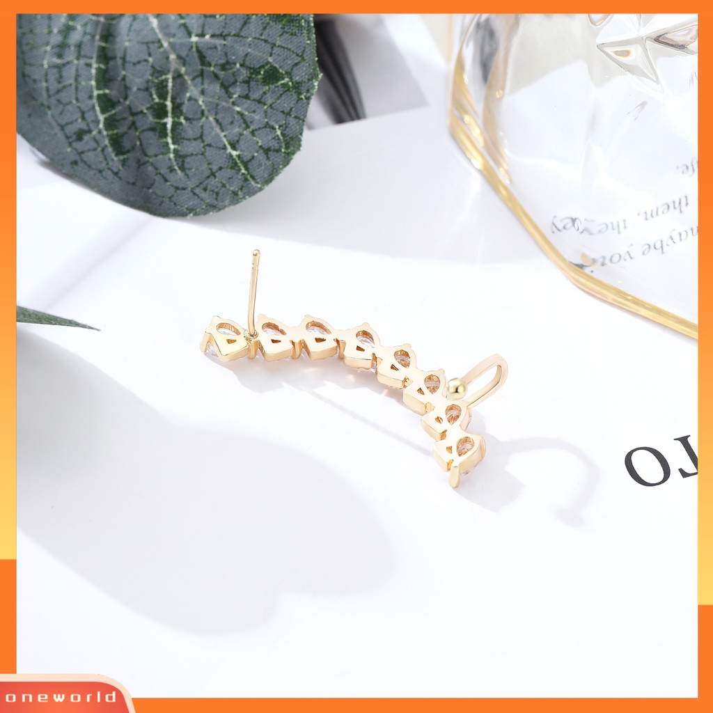 [WOD] Wanita Fashion Cubic Zirconia Lengkung C Bentuk Telinga Stud Earrings Perhiasan Aksesori