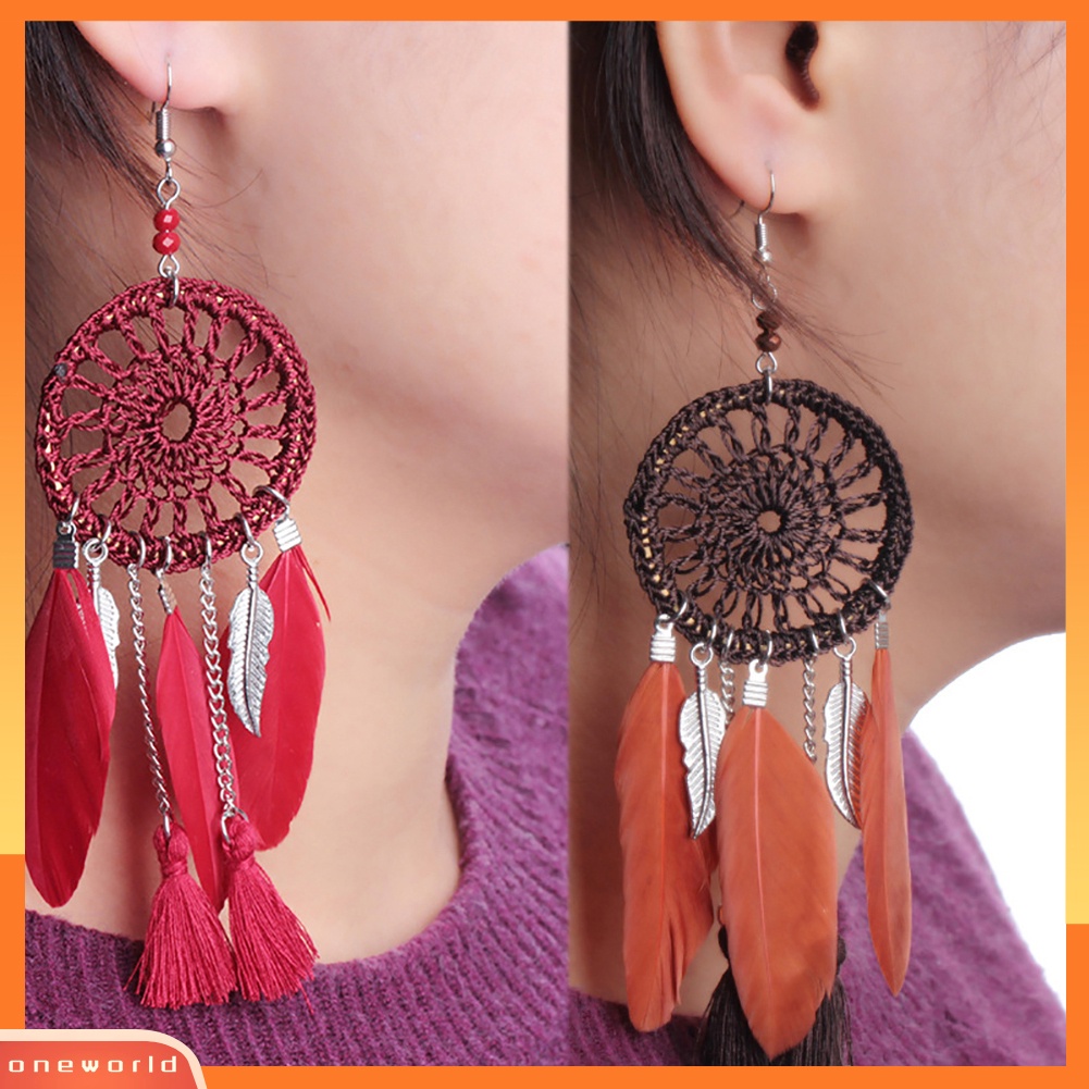 [WOD] Dream Catcher Etnik Rumbai Statement Hook Anting Juntai Panjang Wanita Perhiasan