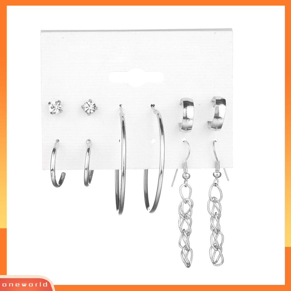 [WOD] Fashion Stud Hook Hoop Earrings Berlian Imitasi Mengkilap Wanita Set Perhiasan Hadiah