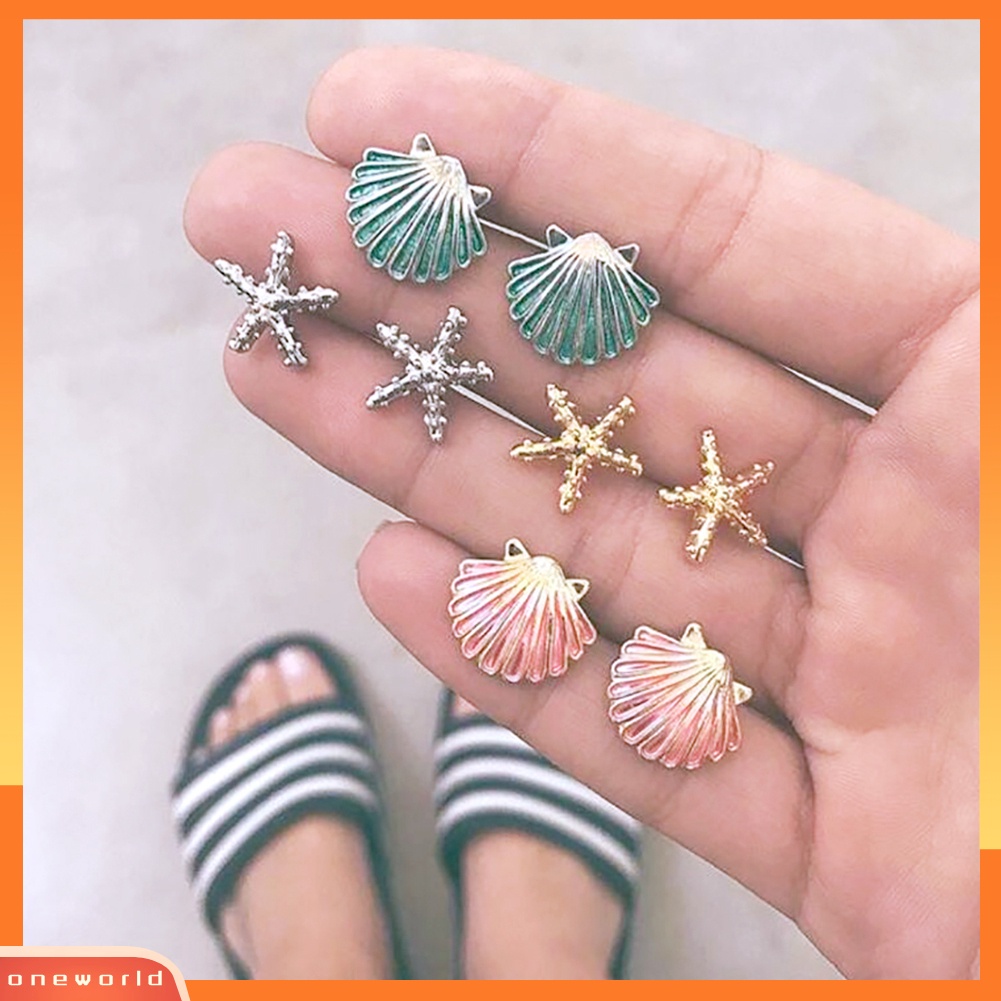 [WOD] 4pasang Boho Wanita Bintang Laut Shell Stud Earrings Set Musim Panas Perhiasan Aksesoris