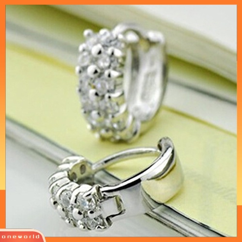 [WOD] Wanita Baris Ganda Bening Cubic Zirconia Hoop Huggie Anting Pesta Pernikahan