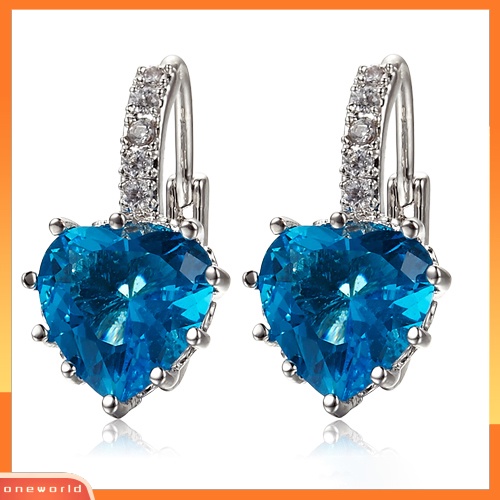 [WOD] 18k Lapis Emas Putih Cinta Hati Berlian Imitasi Pernikahan Prom Lady Leverback Earrings