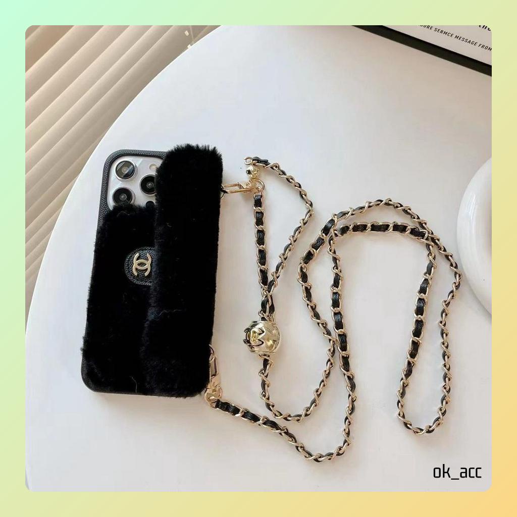 Casing Tali Chain Rantai cantik Korean Bulu FJ12 For Iphone 14 Pro max Plus 14+ 14Plus