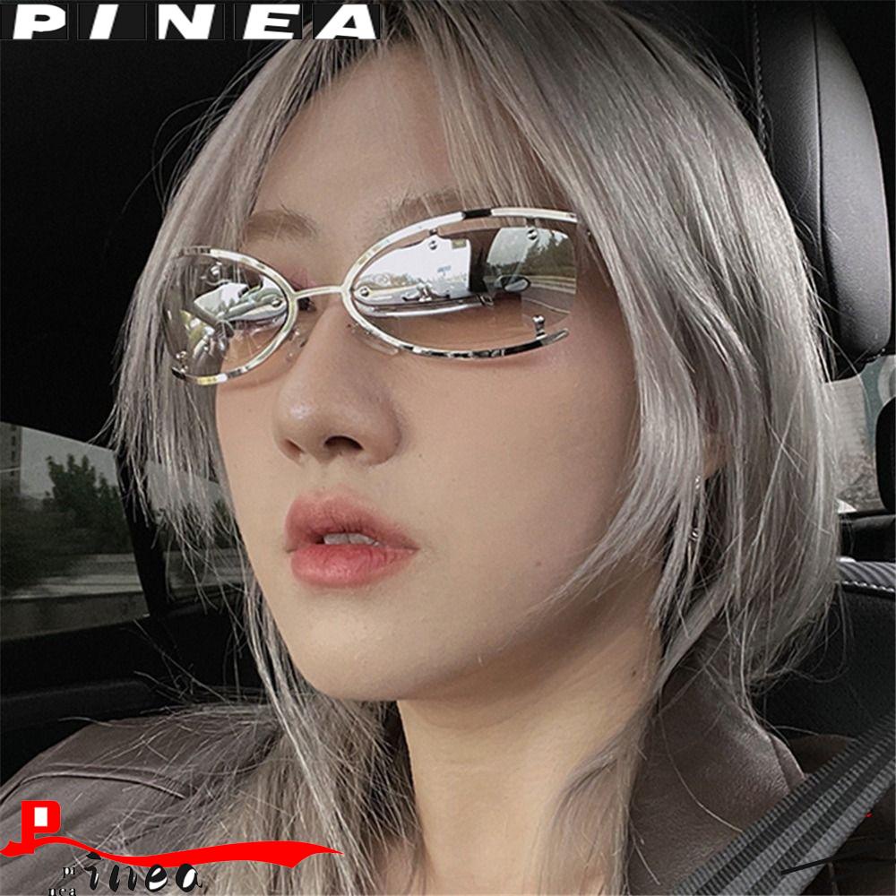 Nanas Y2K Kacamata Hitam Eyewear Rimless Shades 2000an Punk Sunglasses