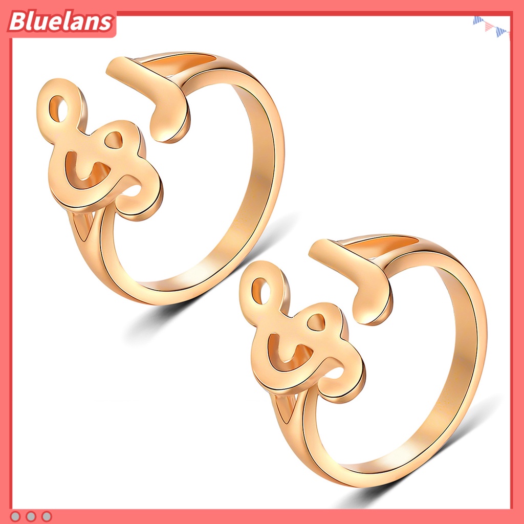 [BLS] 2pcs Cincin Terbuka Electroplating Diproses Desain Pembukaan Berlubang Tahan Tarnish Briliant Finishing Jari Perhiasan Alloy Musik Note Adjustable Cincin Pakaian Pesta