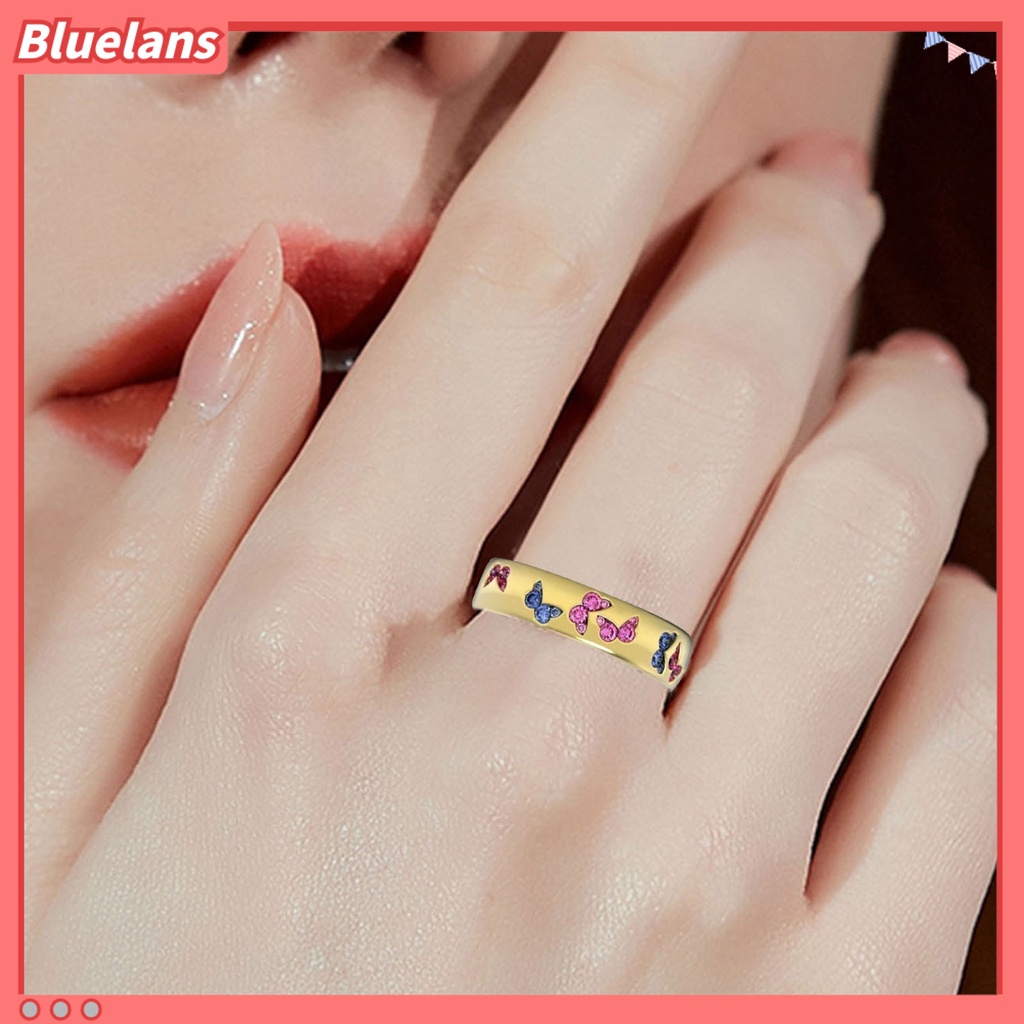 [BLS] Cincin Wanita Mengkilap Motif Kupu-Kupu Stainless Indah Warna Campur Lady Finger Ring Untuk Pernikahan