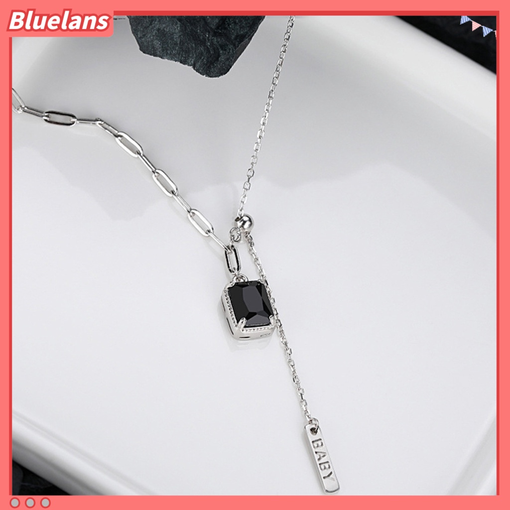 [BLS] Liontin Kalung Huruf Persegi Rumbai Perhiasan Berlian Imitasi Hitam Splicing Klavikula Rantai Hadiah Ulang Tahun