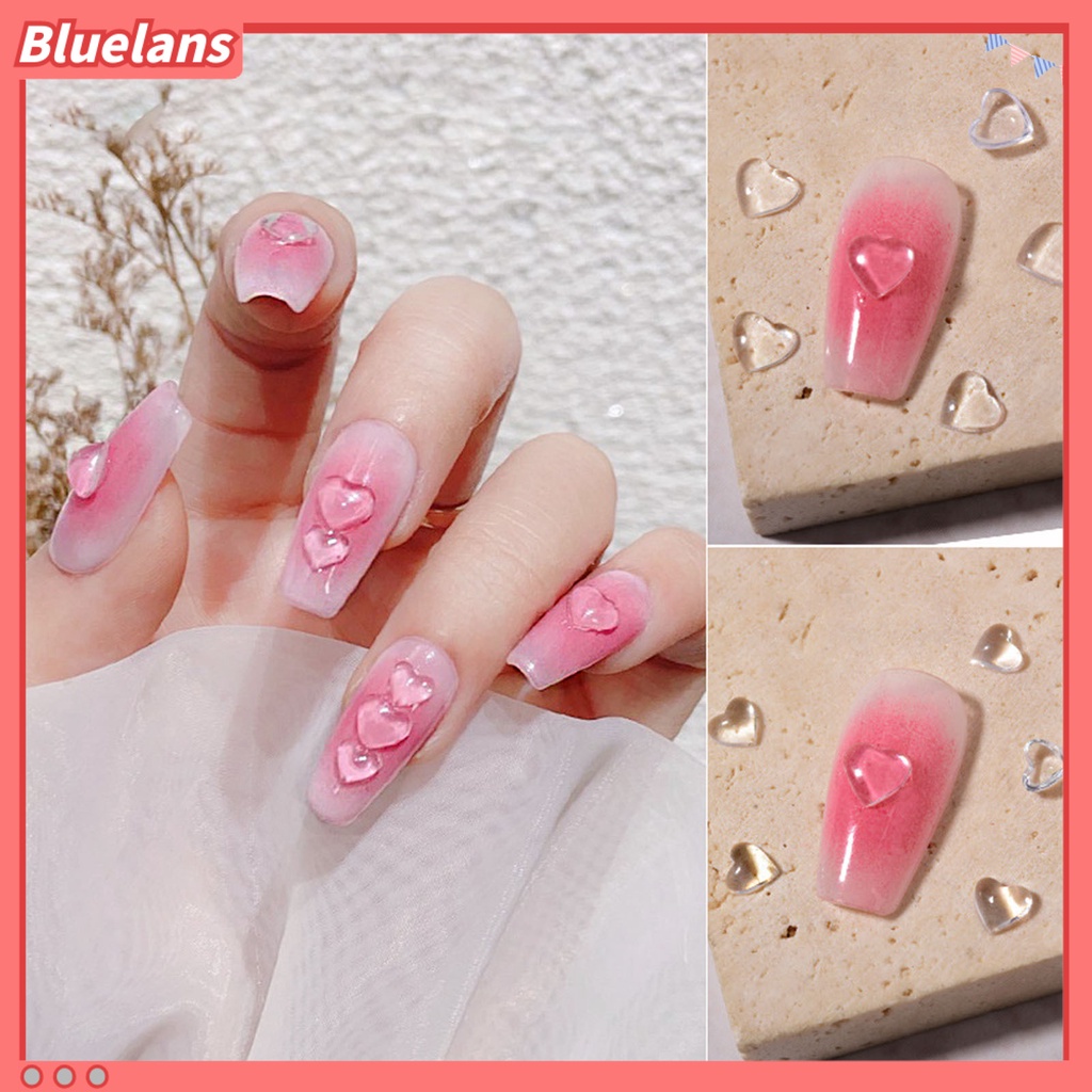 [BLM] 100pcs /Bag Aksesoris Kuku Fleksibel Pengerjaan Halus Resin 3D Bentuk Hati DIY Nail Art Charm Untuk Rumah