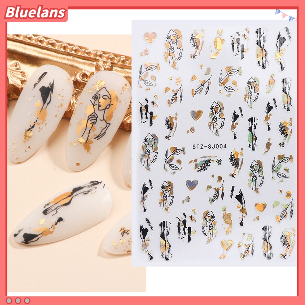 [BLM] 2pcs Dekorasi Kuku Indah DIY Ringan Two-tone Gilt Rose Nail Decals Untuk Wanita