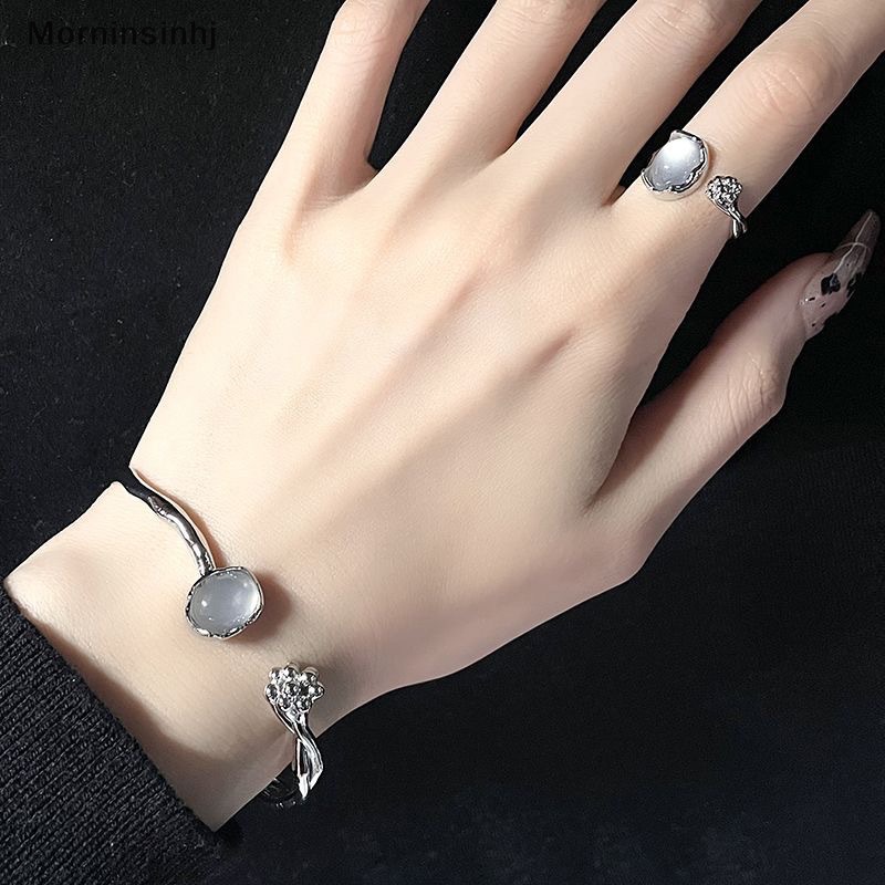 Mornin Kreatif Bulan Tidak Teratur Batu Cincin Gelang Aesthetic Kuncup Bunga Adjustable Gelang Pembukaan Cincin Untuk Wanita Fashion Perhiasan id