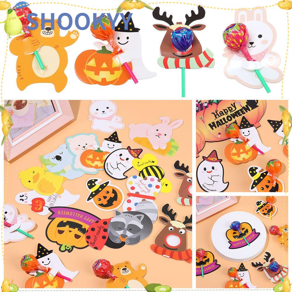 Chookyy 25/50PCS Kartu Dekorasi Lolipop Nikmat Festival Perlengkapan Pesta Ulang Tahun Hantu Rusa Kartun Hewan