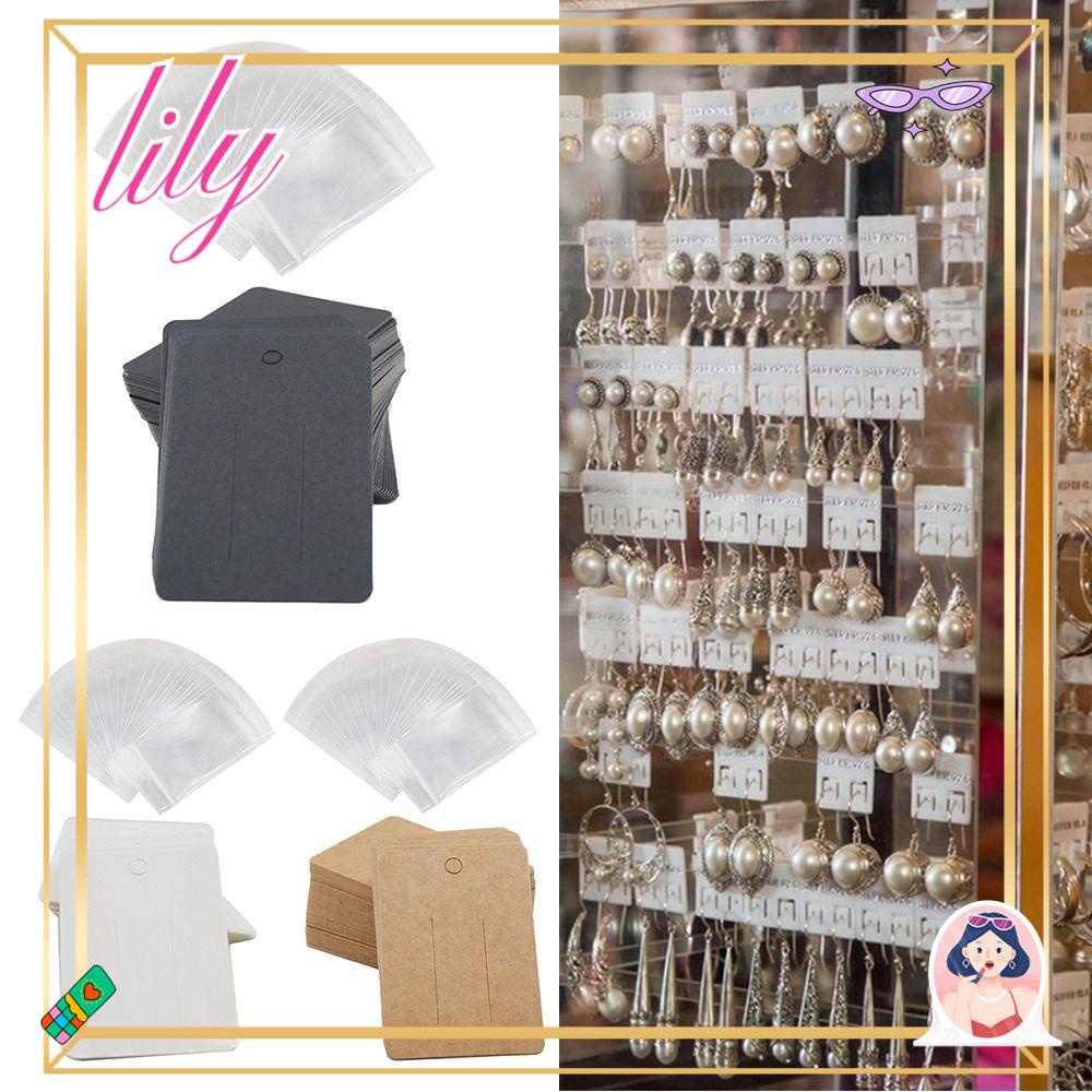Lily 50PCS Kartu Kemasan Jepit Kraft Paper 7cm*10cm Ornamen Tag Gantung Transparan