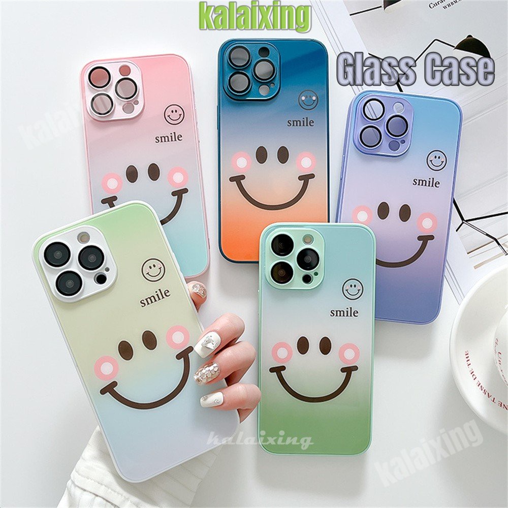 Casing Kacamata Motif Smiley Gradasi Untuk iPhone 14 Pro Max13 12 Pro Max Dengan Film Pelindung Lensa HD Hard BackCover