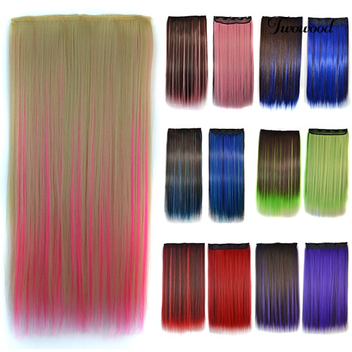 Twowood Mixed Color Clip in Straight Long Hair Extension Cosplay Pesta Wanita Sopak