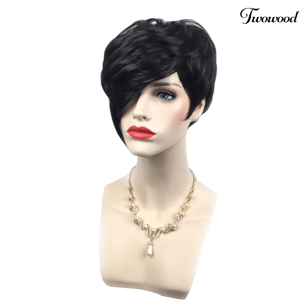 Twowood Fashion Wanita Seksi Panas Pendek Hitam Lurus Wig Cosplay Pesta Wig Rambut Penuh