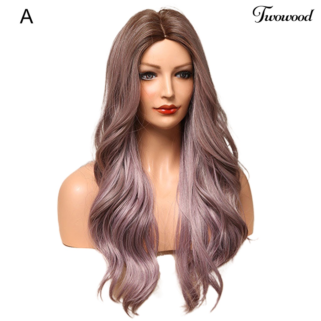 Twowood Wig Gelombang Panjang Efek Gradien Dengan Lengan Mesh Wig Cosplay Panjang Ombre Campuran Ungu Ultra Tipis Untuk Perempuan