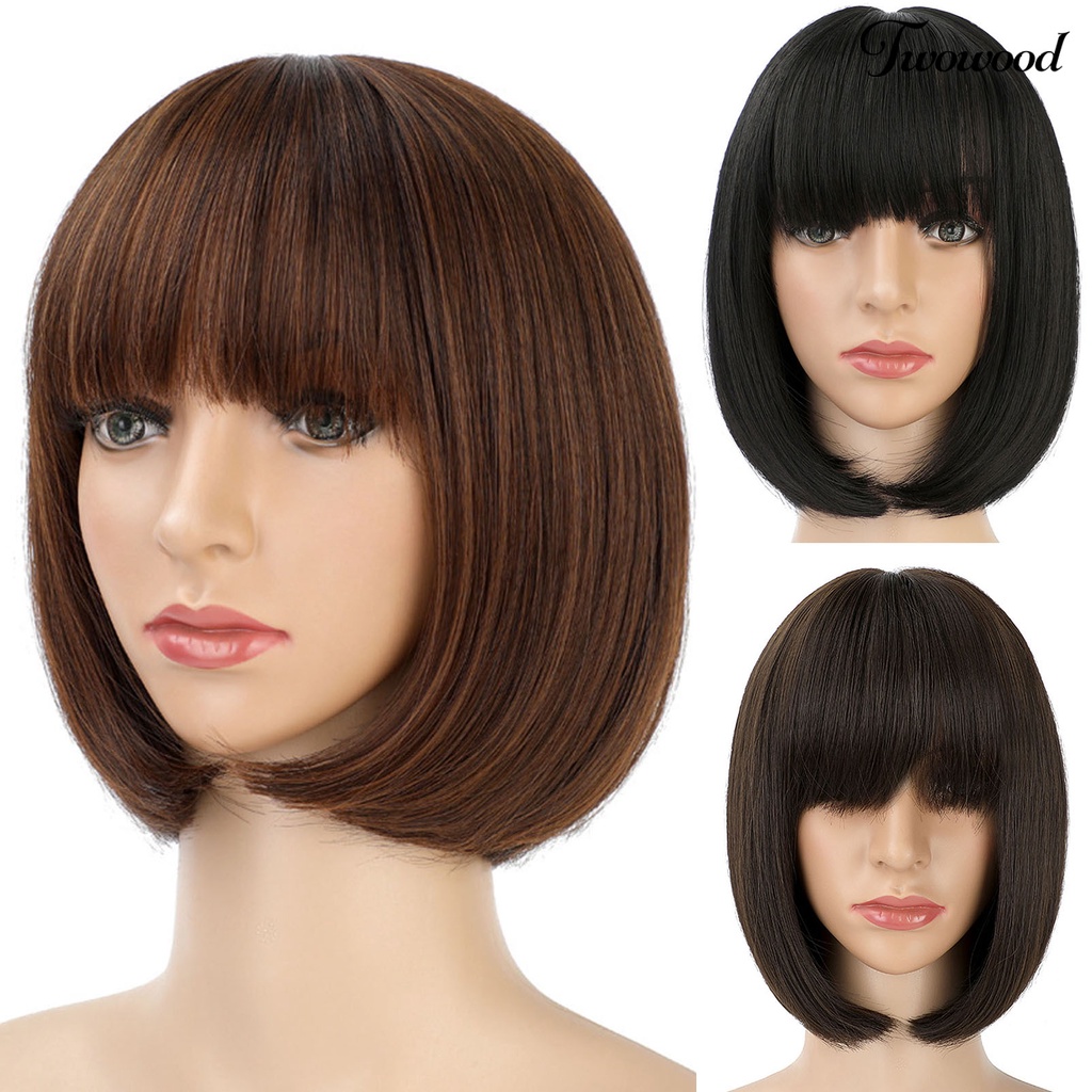 Twowood Head Wig Mudah Dibongkar Pasang Bergaya Berbulu Trendi Full-cover Kosmetik Aksesori Suhu Tinggi Sutra Panjang Bahu Wig Rambut Pendek Untuk Lady