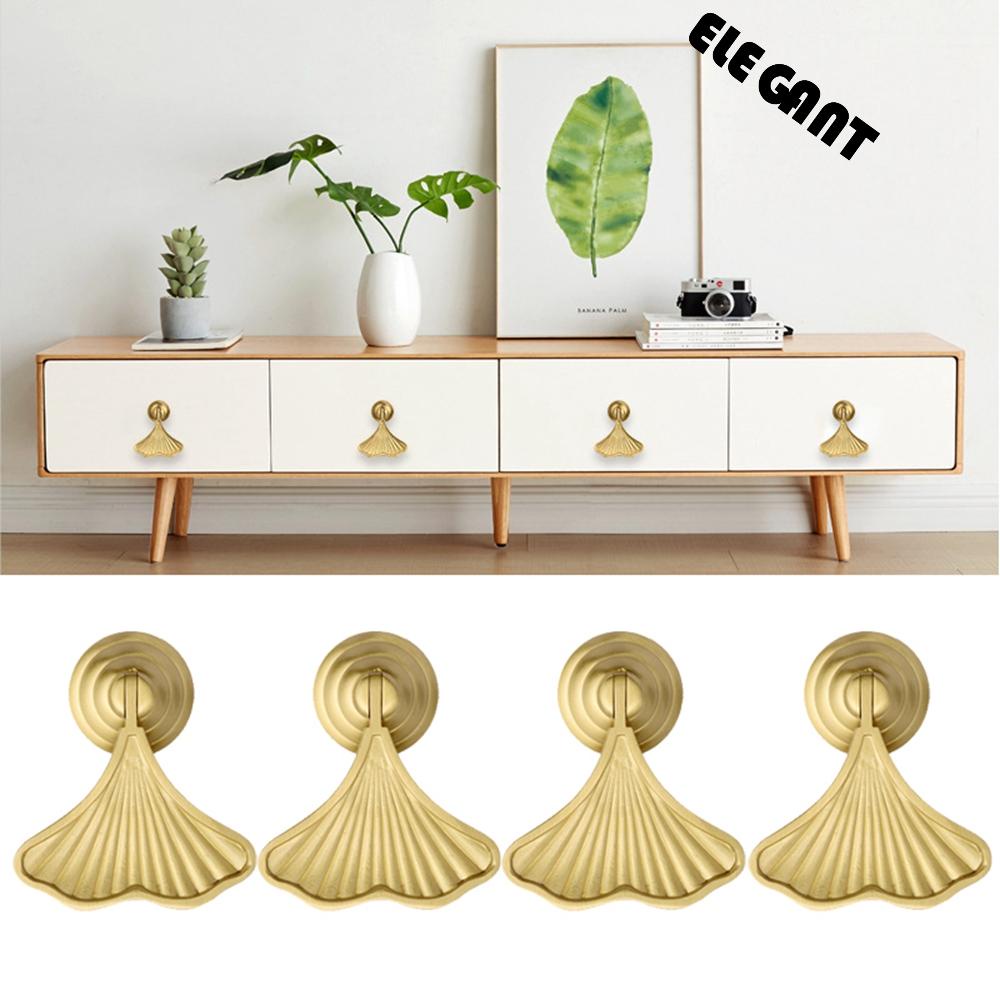 [Elegan] Knob Laci Ginkgo Daun 2/4pcs Bedside Table Rak Buku Kuningan Sepatu Furniture Hardware