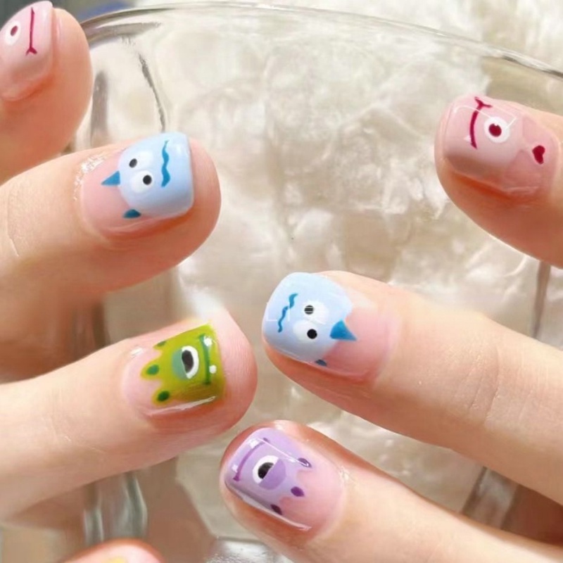 [Harga Grosir] 1lembar Kartun Lucu Monster Kecil Stiker Kuku Kawaii Mata Besar Transfer Air Nail Decal 3D Warna-Warni Perekat Diri Nail Art Slider Tape Manicure Dekorasi