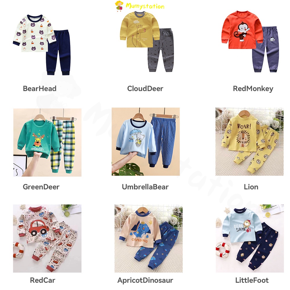 Mumystation Piyama Anak Perempuan Piyama Setelan Anak Motif Cartoon Lucu Unik Bahan Kaos Lengan+ Celana Panjang Berkualitas Import