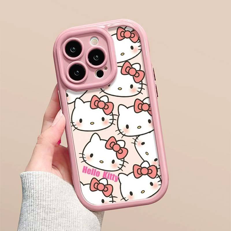 IPHONE Casing Ponsel Desain Wajah Cerah Gaya Krim Kucing Tersenyum Layar Penuh Kompatibel Dengan Iphone12 13 14 11 Pro Max X Xs Max Xr Rtfg