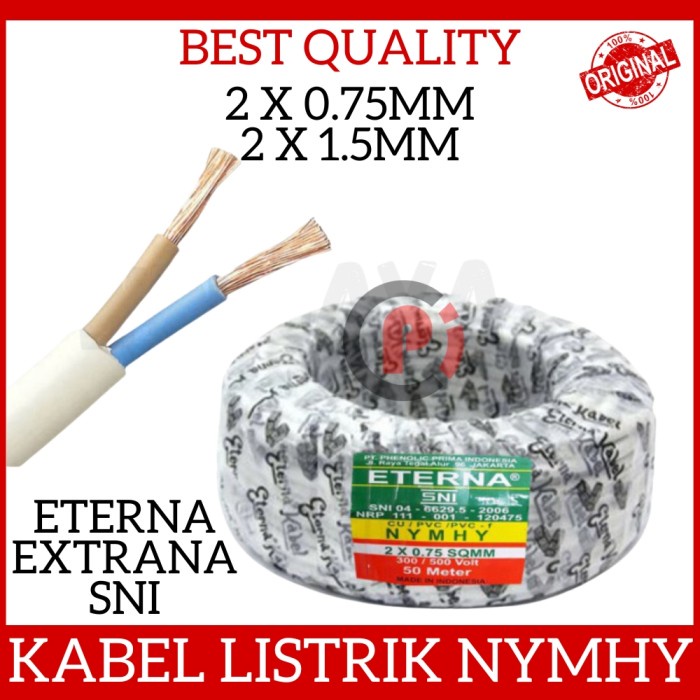 Kabel Listrik Serabut NYMHY 2 x 0.75 / 2 x 1.5 mm SNI ETERNA EXTRANA