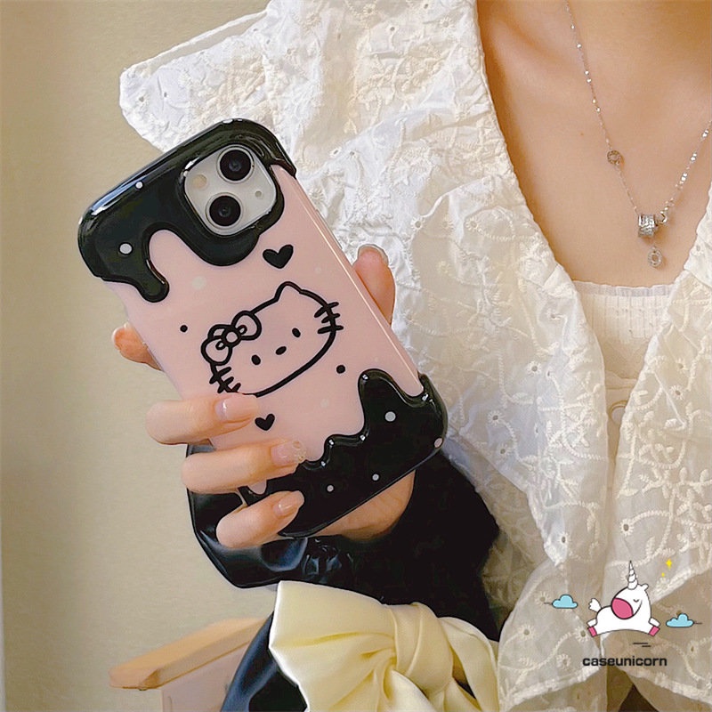 IPHONE 3d Warna Ice Cream Kartun Hello Kitty Pochacco Doodle Phone Case Kompatibel Untuk Iphone11 13 XR 12 14 Pro Max 7Plus X7 8 Plus XS Max SE 2020lucu Kirby Lembut TPU Cover