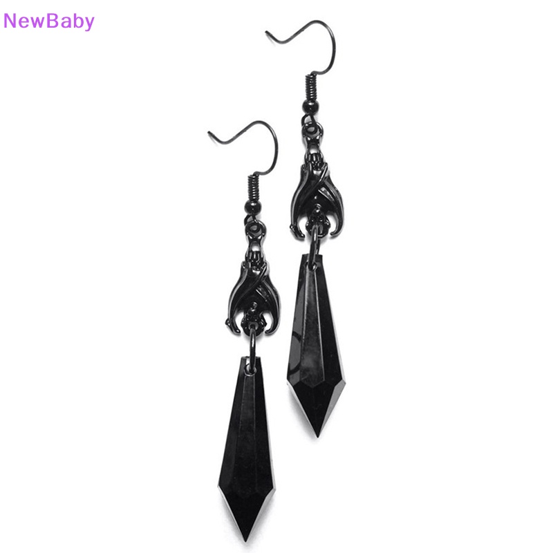 Newbaby Anting Kelelawar Hitam Dengan Manik-Manik Teardrop Merah, Anting, Perhiasan Gotik, Perhiasan Bolak Balik, Hadiah Gothic Untuknya, Kekasih Kelelawar,Halloween ID