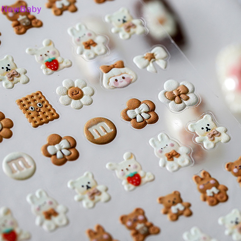 Newbaby 5D Anime Cream Beruang Stiker Kuku Kelinci Cookie Busur Dan Gadis Kecil Nail Art ID