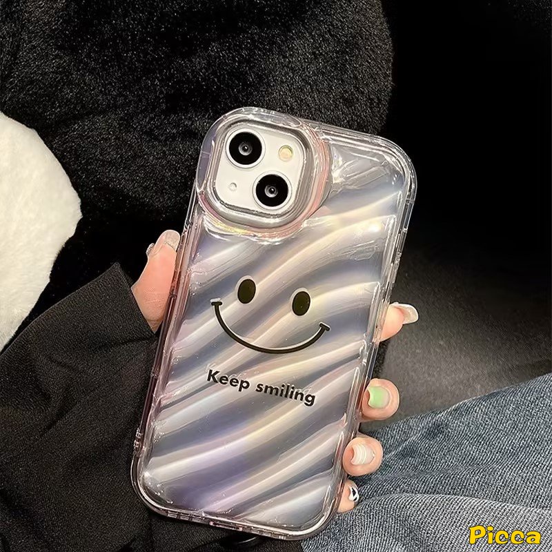 Case Kerut Stereo 3D Kompatibel Untuk IPhone 7Plus XR 11 13 12 14 Pro MAX X XS Max7 8 6 6S Plus SE 2020huruf Simple M Smiley Lucu Mewah Dazzle Warna Kartu Laser Soft Cover