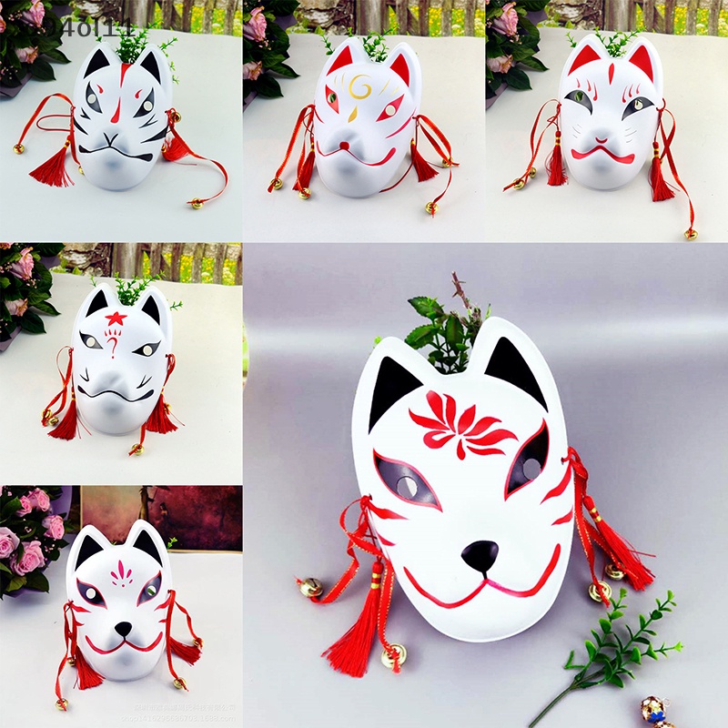 Xo Topeng Full Face Cosplay Rubah Buatan Tangan Jepang Dengan Rumbai Kecil Lonceng Masquerade OL