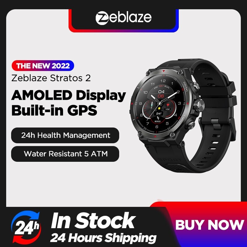 AKN88 - ZEBLAZE STRATOS 2 GPS Smartwatch AMOLED Display 5 ATM Waterproof