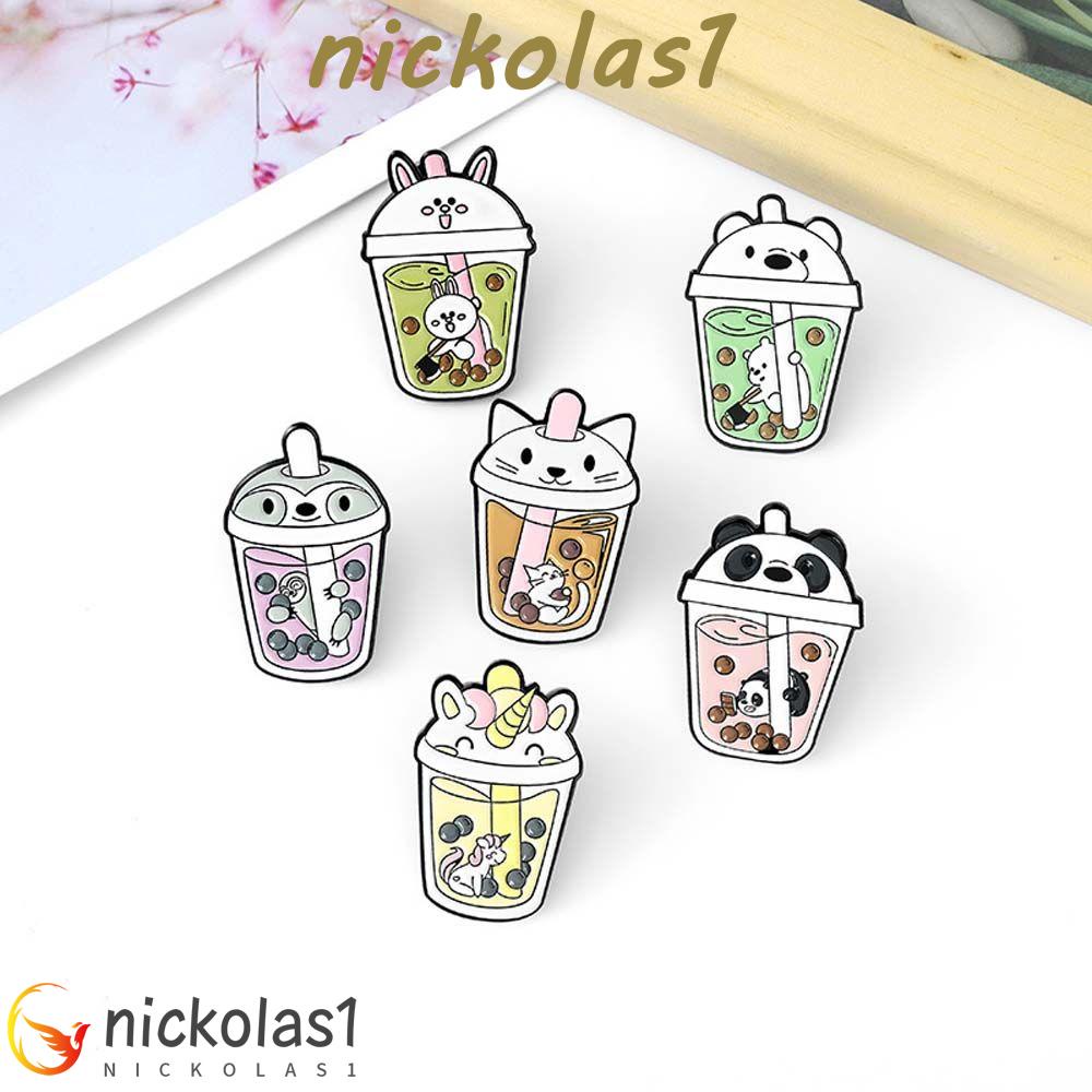 Nickolas1 Teh Susu Pet Bros Hadiah Lucu Untuk Wanita Pria Perhiasan Aksesoris Beruang Kerah Pin Lencana Pin Enamel Pin