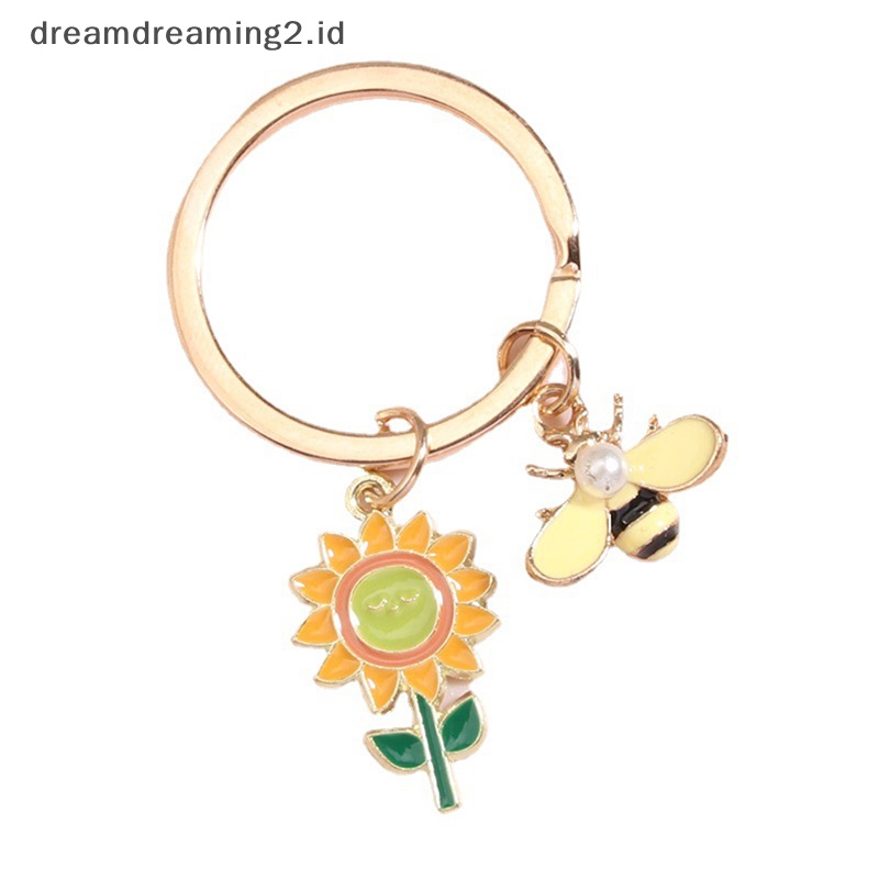 (drea) Lucu Lebah Honeycomb Heart Flower Key Ring Gantungan Kunci Taman Hadiah Aksesoris //