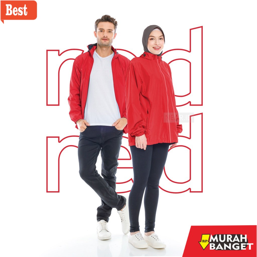 Jaket parasut pria terbaru- Jaket Parasut Sport Polos Premium - Merah