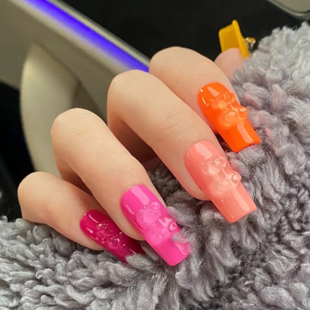 50pcs Cute Candy Colour Little Bear Aksesoris Kuku/ Patch Dekorasi Kuku Mini Resin 3D/ DIY Manicure Makeup Tools