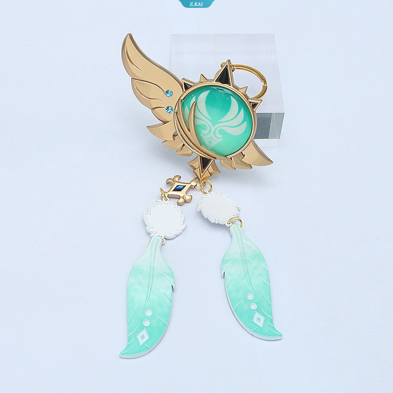 Genshin Impact Venti Keychain Cosplay Eye Of Original God Anime Wing Feather Key Rings Aksesoris Ransel Gantungan Kunci Bulu [ZK]