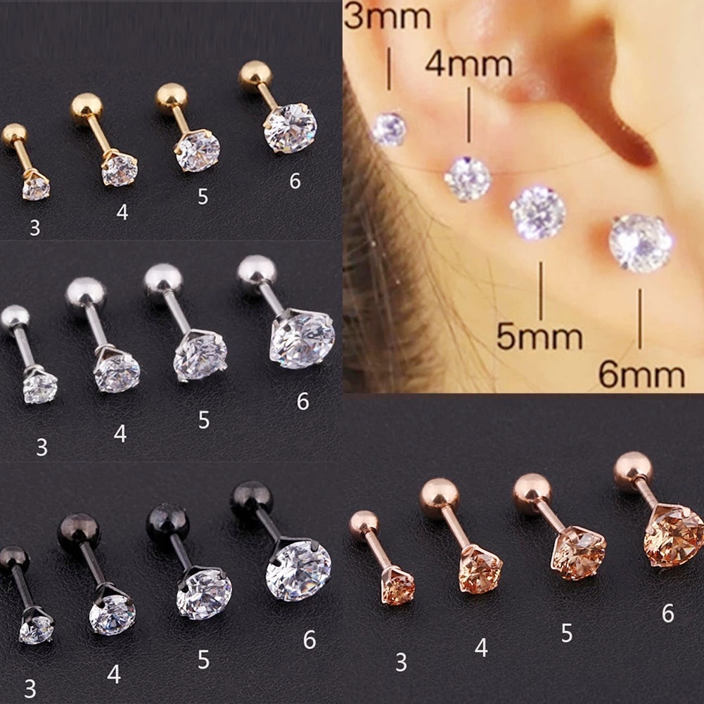 Ay(cn) 4cabang Tragus Tulang Rawan Stainless Steel Ear Stud Fashion Kristal Zirkon Anting Perhiasan Aksesoris