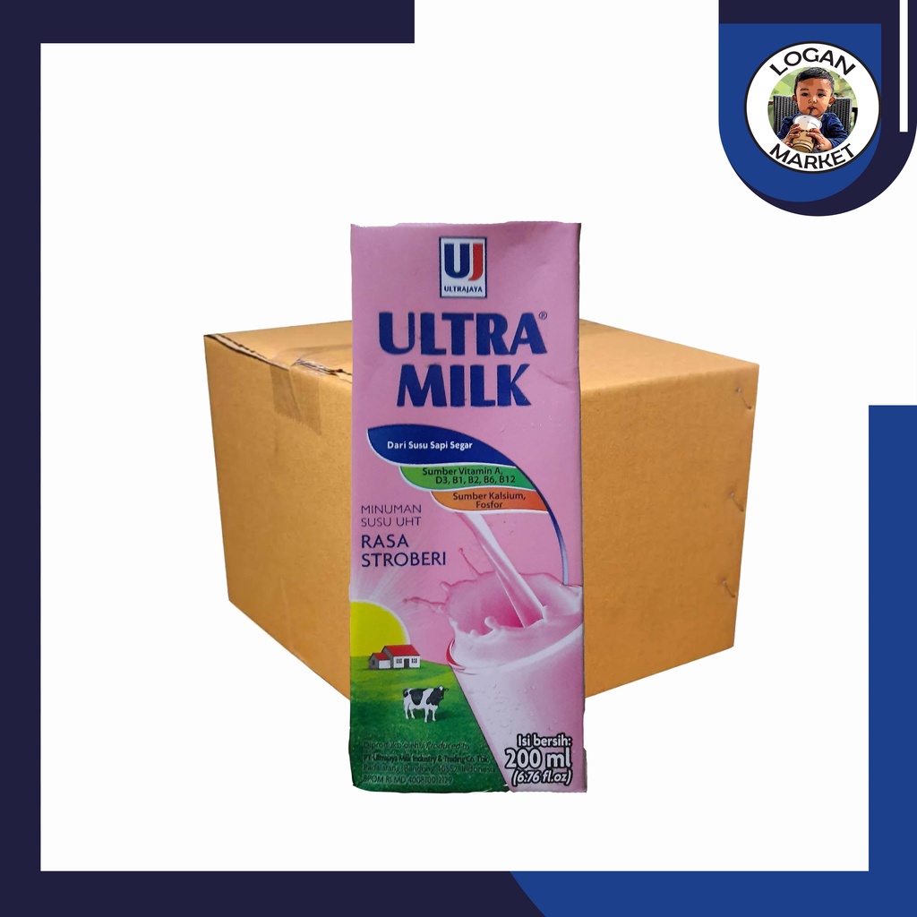 Dus Karton Susu Ultra Milk Strawberry Stroberi 200 ml 200ml Isi 24