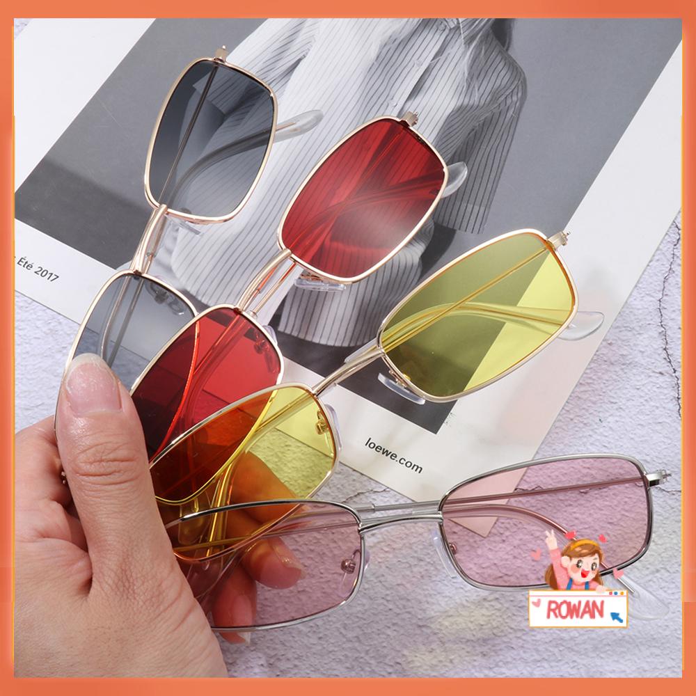 R-flower Vintage Rectangle Kacamata Hitam Pria Wanita UV400 Lensa Bening Merek Shades