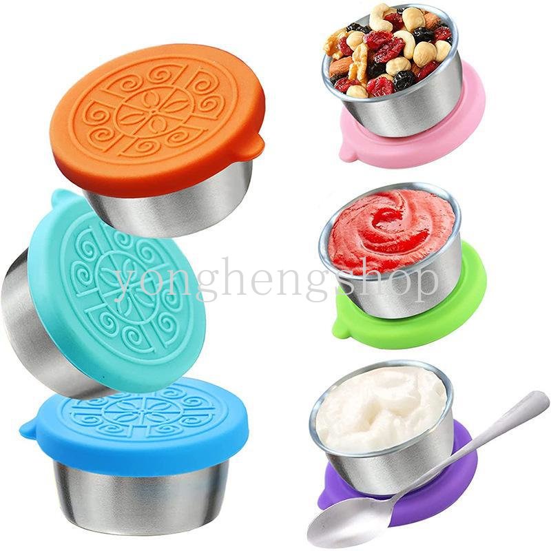 Cangkir Saus Stainless Steel Mini Dengan Tutup Dapat Digunakan Kembali Saus Saos Salad Saus Kecap Seasoning Bowl Dipping Cups Condiment Container Food Storage Appetizer Plates